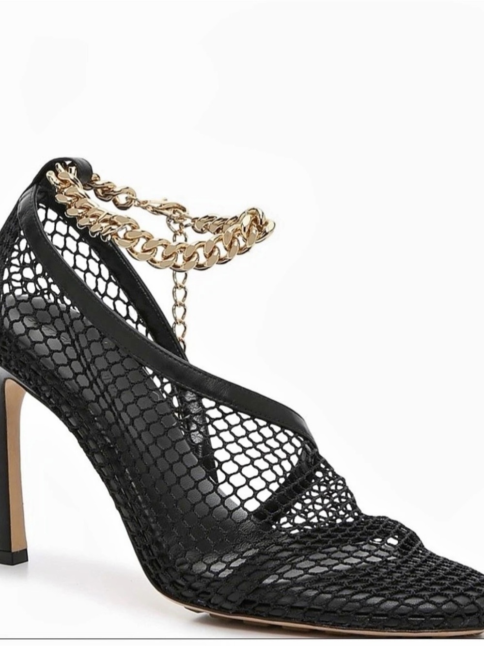Bottega Veneta Mesh Calfskin Chain Stretch Pumps Black EU 35.5 US 5.5